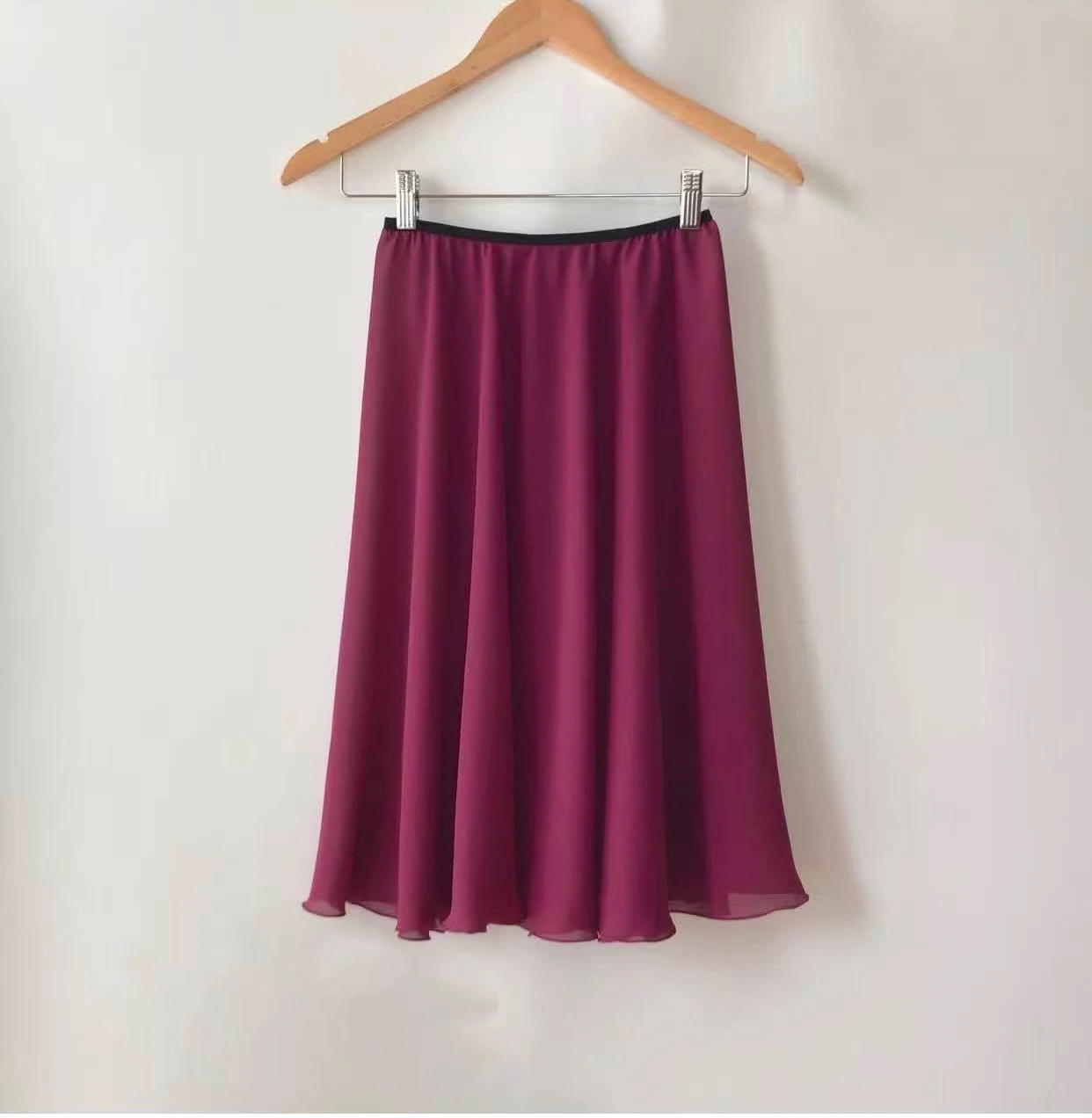 バレエダンス-ハーフレングススカート-ウエストゴム-ロングドレス-パープルレッド-大きいサイズ-スカート-スイング練習衣装-女性用-バレエフィットネス