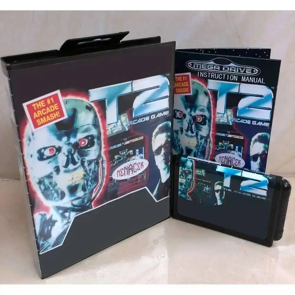 T2 The Arcade Game 16bit MD بطاقة الألعاب مع صندوق البيع بالتجزئة وكتاب يدوي لمحرك Sega Mega Drive/ Genesis #1