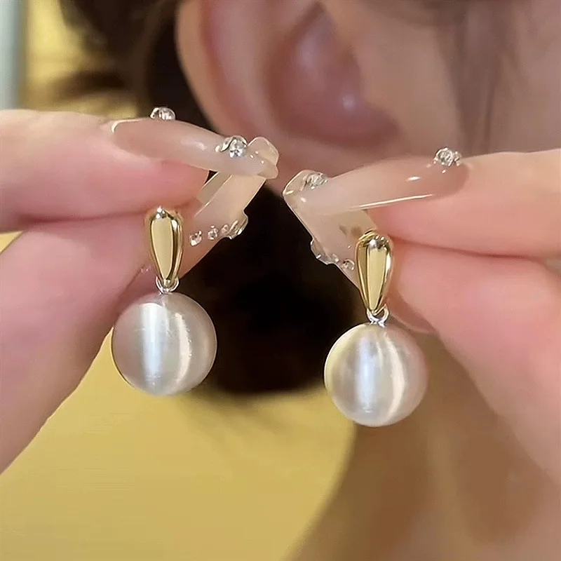 ZAKOL Gold Silver Color Contrasting Metal Brushed Ball Pendant Stud Earrings For Women Korean Fashion Party Jewelry Gift