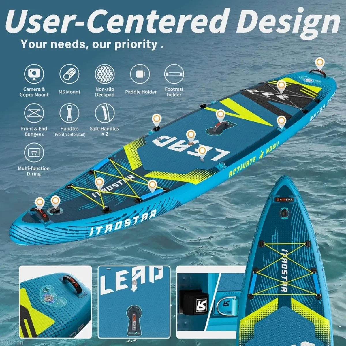 SUP ممتاز للبالغين والشباب والمبتدئين - لوح مجداف قابل للنفخ فائق المستقر مقاس 11 × 33 بوصة، خفيف الوزن