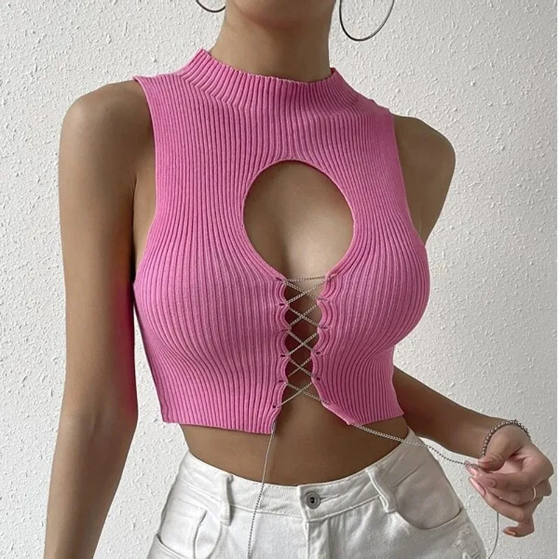 Tight Fit Top No Bra Pad Sexy with Micro Stretch Urban Street One Design Short Length Non Removable Strap Tank Top for Women