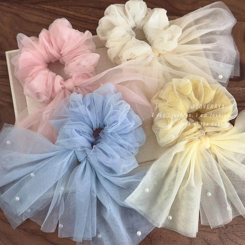 

Scrunchie Mesh Pearl Tulle Fishtail Streamer Ethereal Spring Summer Sweet Versatile Ponytail Tie Women Soft Durable Premium