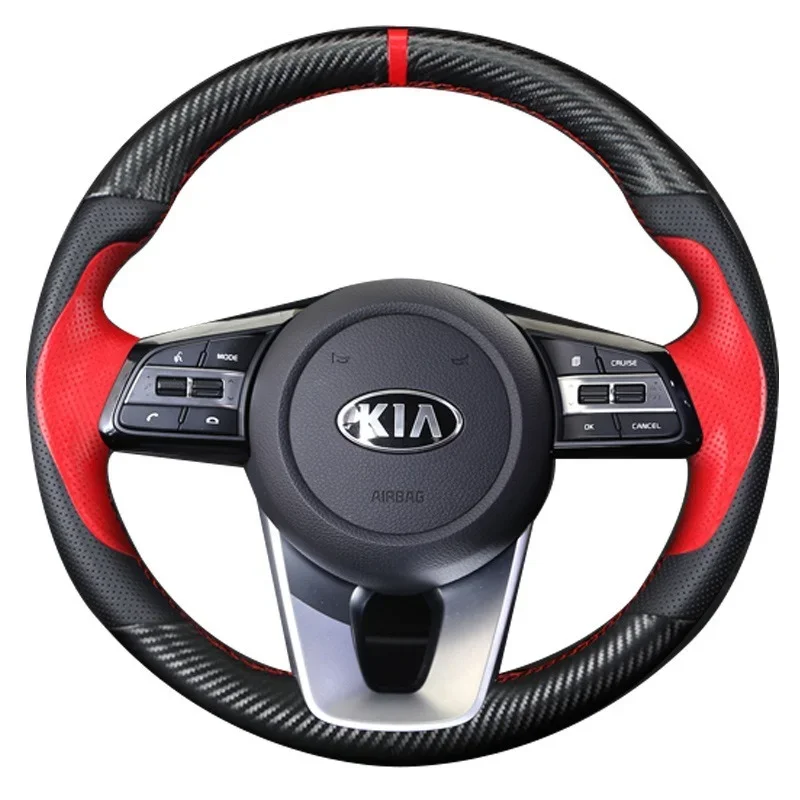 

For Kia K2 Forte K5 K3 Sportage R K4 Kx7 Genuine Leather Carbon Fiber Hand Sewn Car Steering Wheel Cover Auto Car Accessories