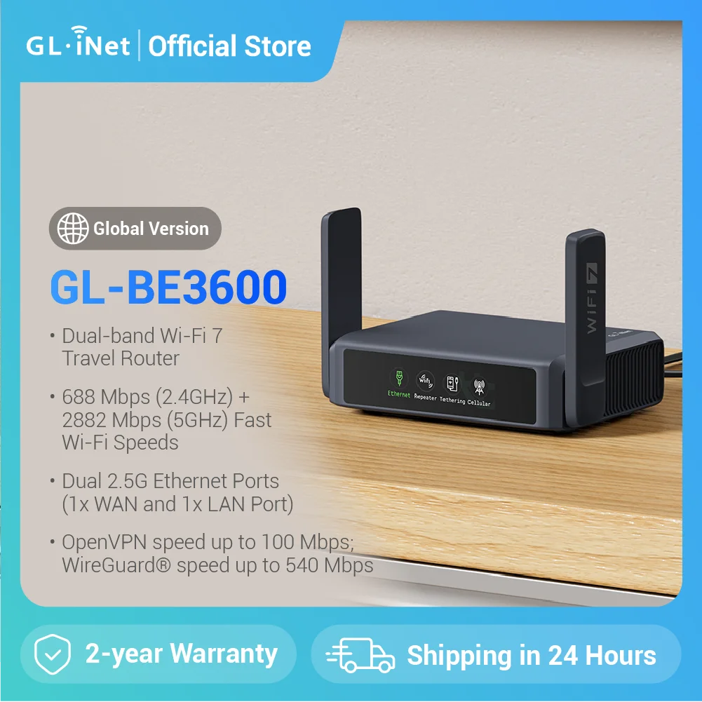 GL.iNet GL-BE3600( Slate 7) Wi-Fi 7 Router, Dual 2.5G Ports, Touch Screen,  3570Mbps Gaming Hotspot, VPN for Public & Hotel
