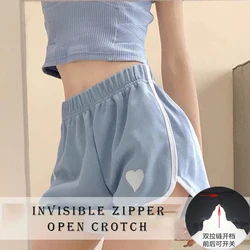 Sexy Invisible Zipper Open Crotch Cotton Shorts Plus Size Outdoor Loose Sleeping Shorts Bottoms