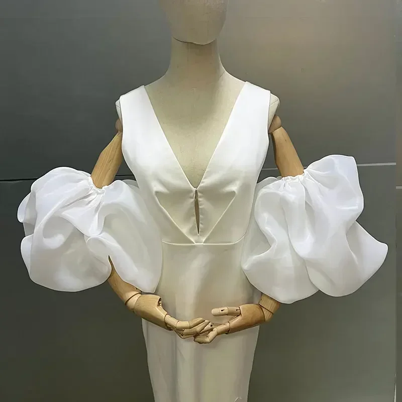 Guante Puff blanco de diseñador elegante para mujer, alta calidad, fotografía Vintage, vestido Formal, manga de brazo