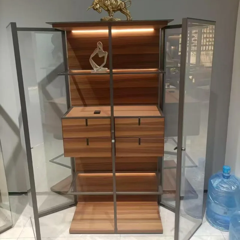 Italian light luxury, double door glass aluminum alloy, aircraft cabinet, locker, high-end wine display cabinet