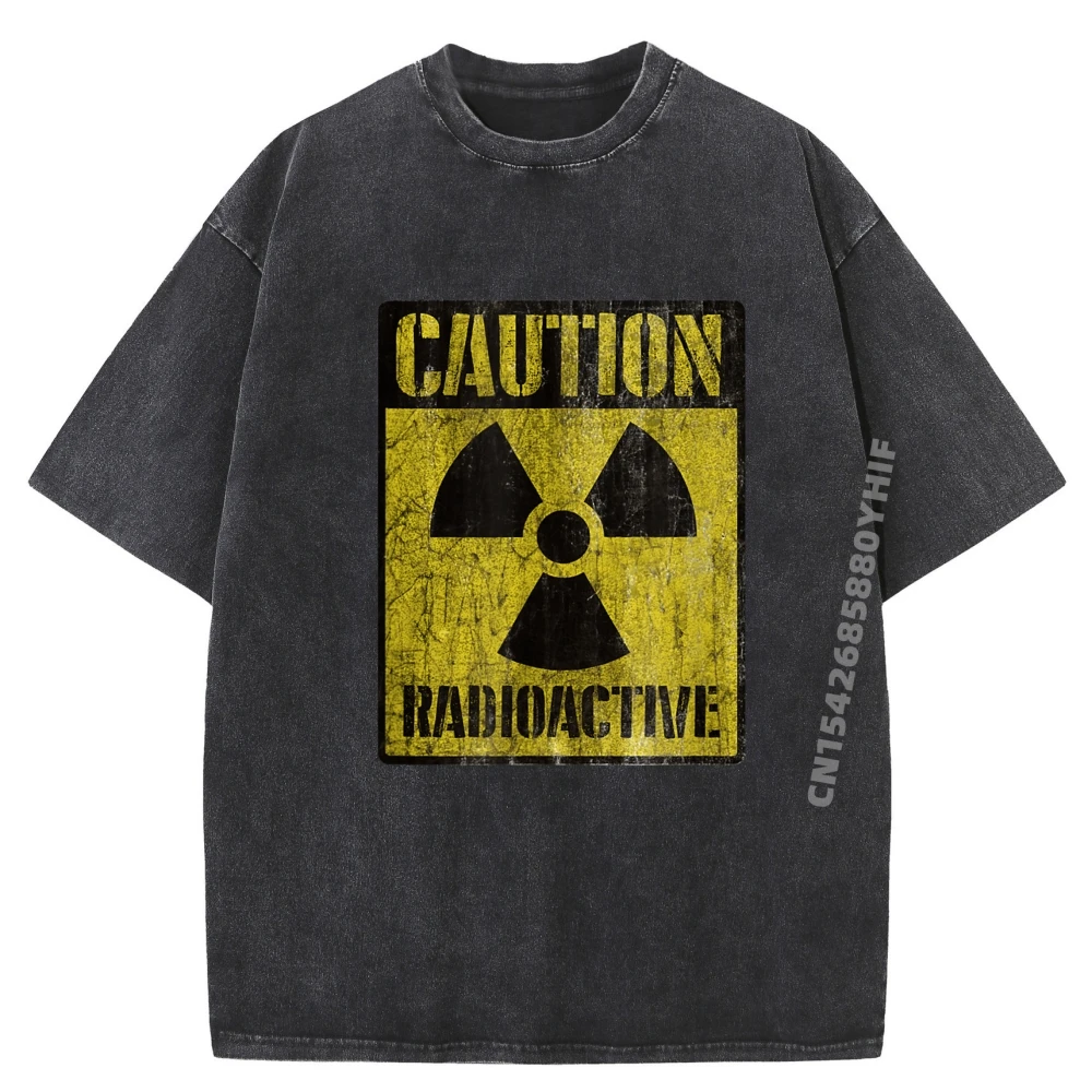 

Grunge Caution Radioactive Distressed Camisas Basicas Hombre Woman Fashionable and Trendy Men's Clothing Oversized Washed Shirt