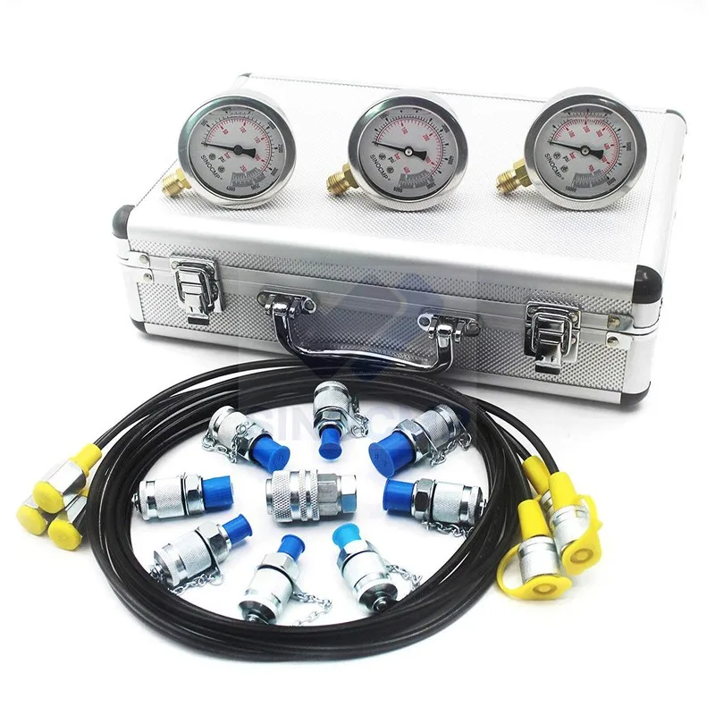 1Set Hydraulic Pressure Gauge Test Kit For Excavator Engine Hydraulic Point Tester Coupling Gold Aluminum Box Replacement Parts