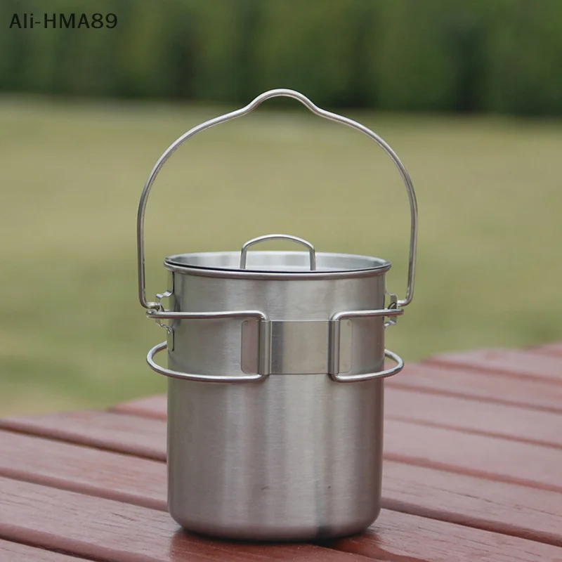 

750ML Stainless Steel Hanging Pot With Lid Outdoor Picnic Portable Foldable Handle Camping Water Cup Tea Pot Coffee Mug