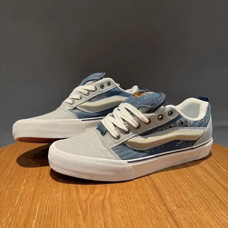 Knu Skool Low-Top Skate Shoes Vintage Faux Suede Men's Fashion Fat Bread Shoes Youth Trendy round Toe Flat Heel Rubber Sole