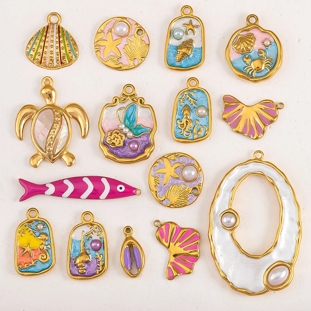 

2pcs Stainless Steel Ocean Theme Shell Pearl Turtle Charms For DIY Jewelry Making Earring Necklace Bracelet Accessories Crafts