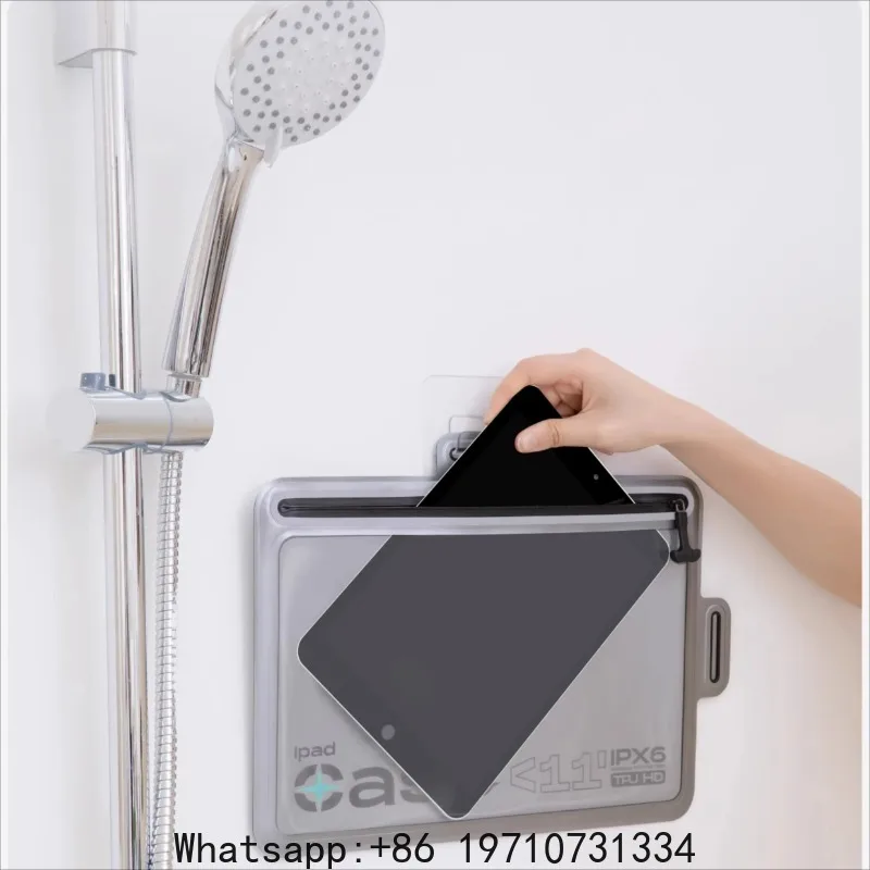 IPX8 Waterproof Adjustable Tablet Holder, Shower/Bathroom Wall Mount, Touchscreen, for iPad/Phones, Bathtub Swimming Case