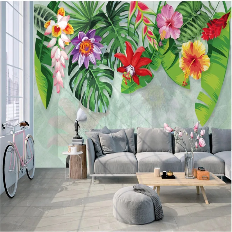 

Nordic Hand Painted Wall Paper Tropical Rainforest Banana Leaves Flower Garden Mural Wallpapers for Living Room Bedroom Walls 3D