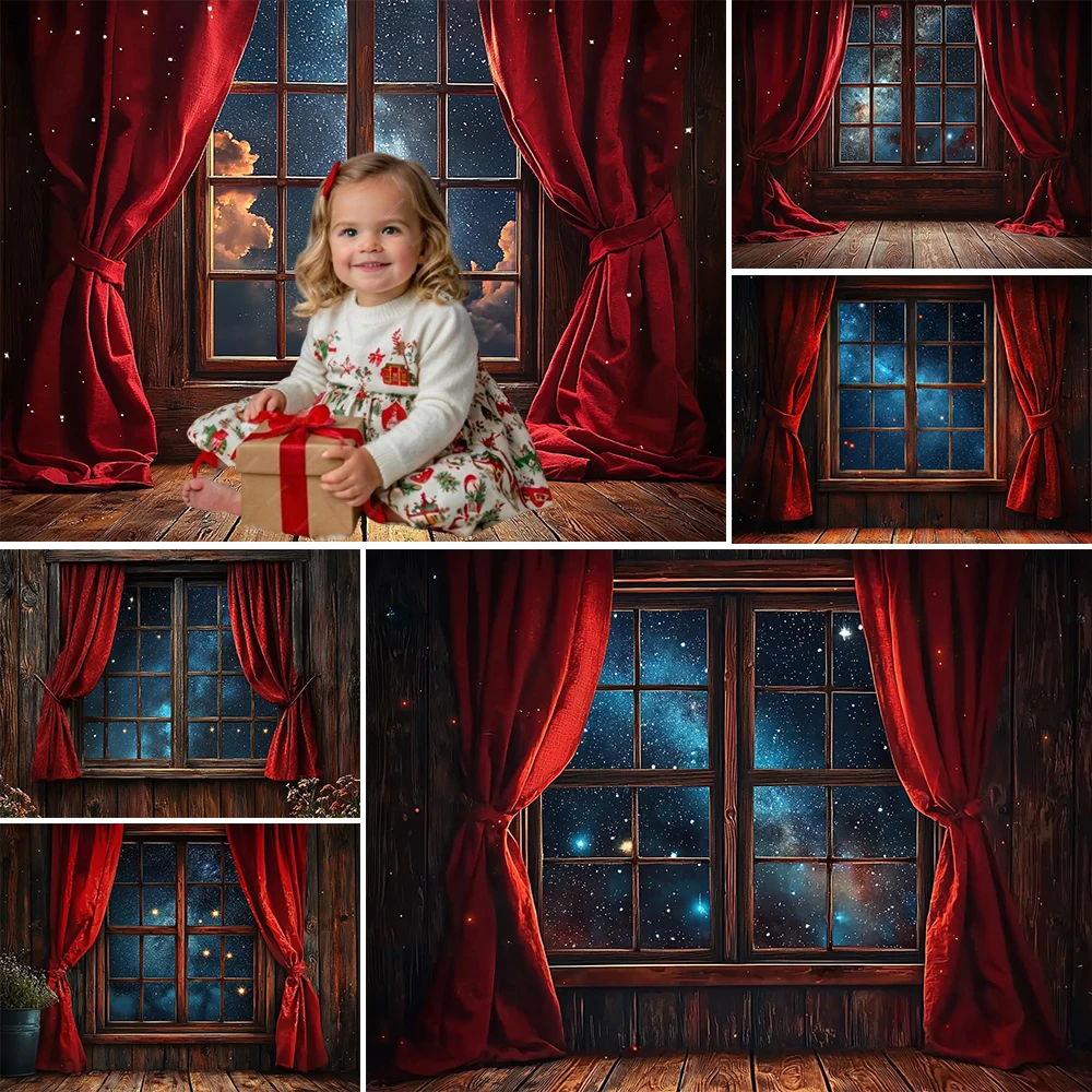 Christmas Photography Background Xmas Tree Window Curtain Decoration Kids Holiday Portrait Photo Backdrops Studio Props Banner