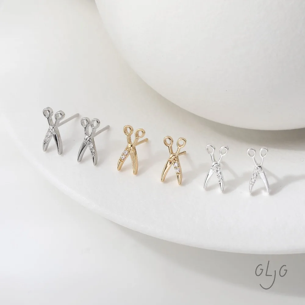 4PCS Dainty Scissors Design Ear Studs Diy Earrings Connectors Jewelry Findings Supplies 14k Gold Plated Accessories11.6*6.6mm
