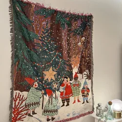 Christmas Decorative Blanket Lounge Blanket Sofa Wall Tapestry New Year Decorations Thread Blankets for Home Christmas Tree