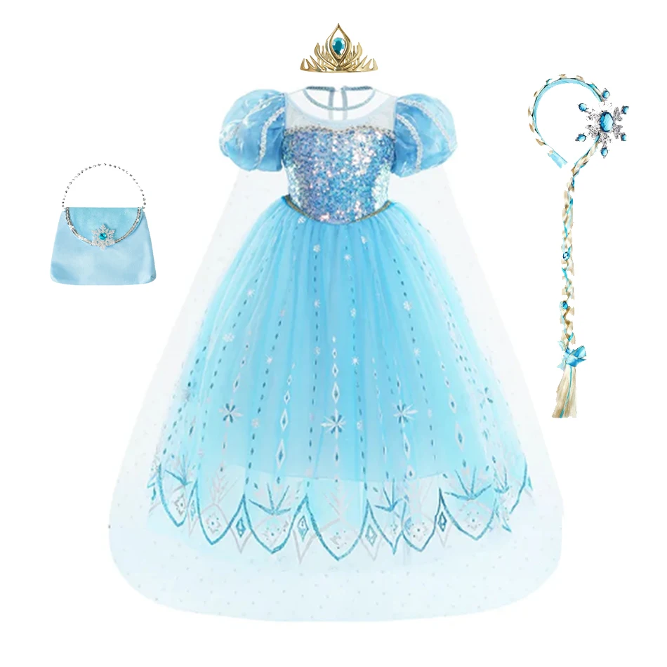 Disney Elsa Costume Frozen Dress Snow Queen Fancy Cosplay Dance Party Tutu elegante bambino vestire vestiti di carnevale 2-10 anni