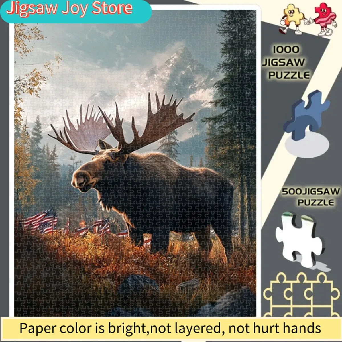 1,000ピースのパズル ハロウィン装飾用ムースパズル リビングルームの壁アート用、鮮やかな色の耐久性のある金属フレーム、完璧