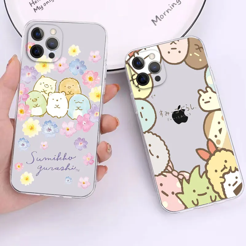 Japan Cartoon Sumikko Gurashi Phone Case For iPhone 13 11 12 Pro Max X XR XS Max Mini 6 6S 7 8 Plus SE 2020 transparent cover