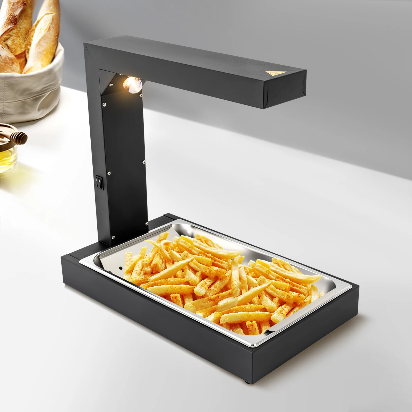 Lámpara de Calor Comercial/Calentador de Alimentos, Estación de Calentamiento Independiente para Mostrador, Calentador de Alimentos para Papas Fritas, Churros y Otros Alimentos Fritos (Negro)