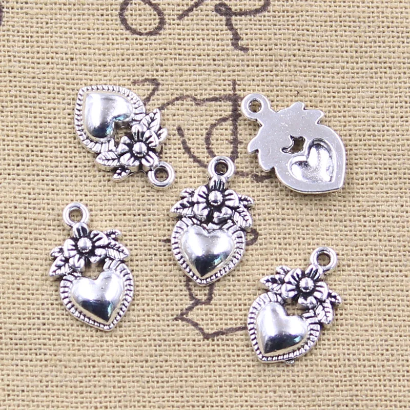 20pcs Charms Heart Flower 18x11mm Antique Silver Color Pendants Making DIY Handmade Tibetan Finding Jewelry