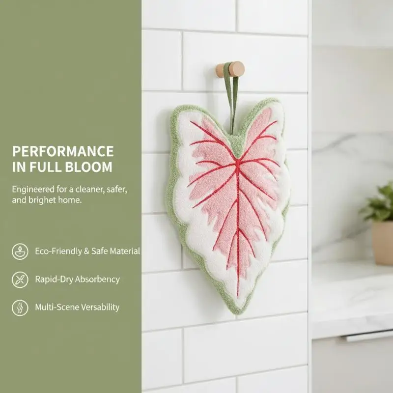 Leaf Shaped Microfiber Hand Towel Strong Absorbent Tear Resistant Washcloth for Kitchen Bathroom Cleaning Tasks