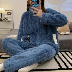 5XL Winter Women's Warm Pajamas Home Clothes Suit Ladies Flannel Sleepwear Thicken Coral Fleece Pijamas Zipper Plush Lounge Wear