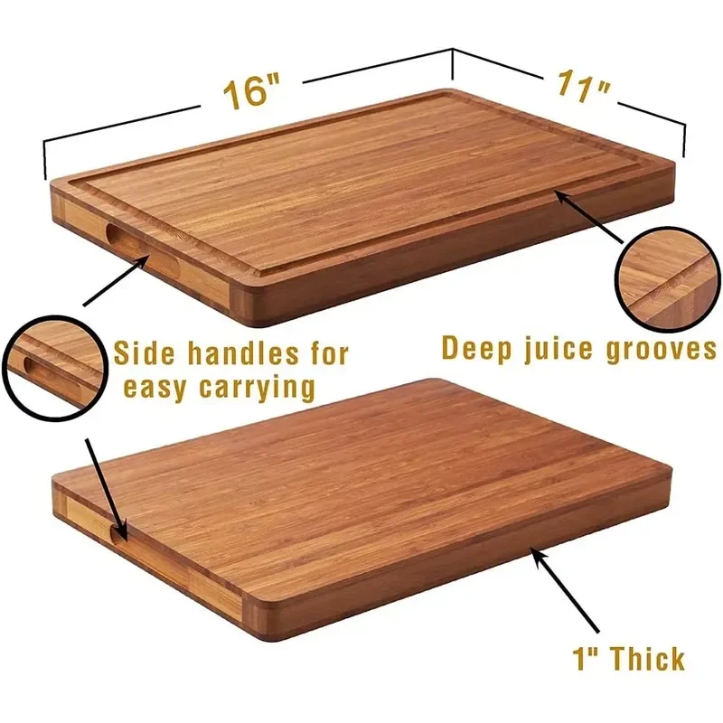 Large Bamboo Cutting Board Heavy Duty Wood Chopping Block for Turkey BBQ and Meat Preparation Kitchen Accessories