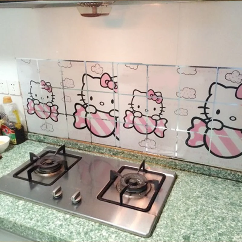 Hello Kitty Cartoon Stove Oil Fume Sticker Wall Sticker Heat Resistant Oil Stains Kitchen Sticker Ceramic Tile Sticker Furniture