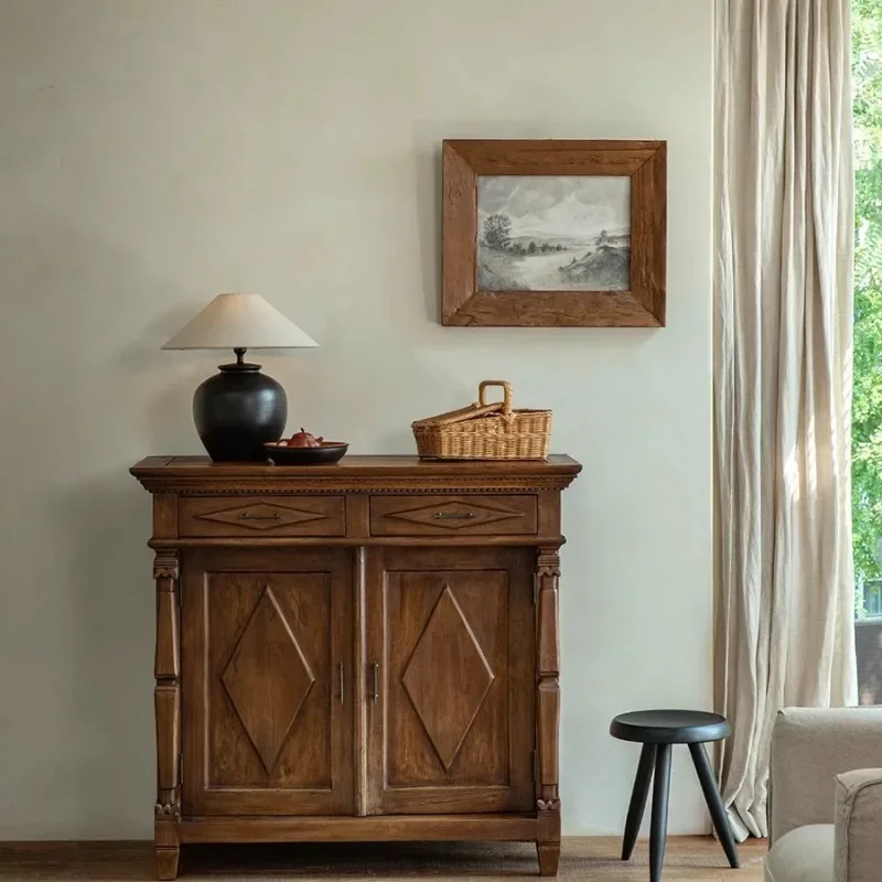 Antique teak all solid wood dining side cabinet living room entrance cabinet storage cabinet