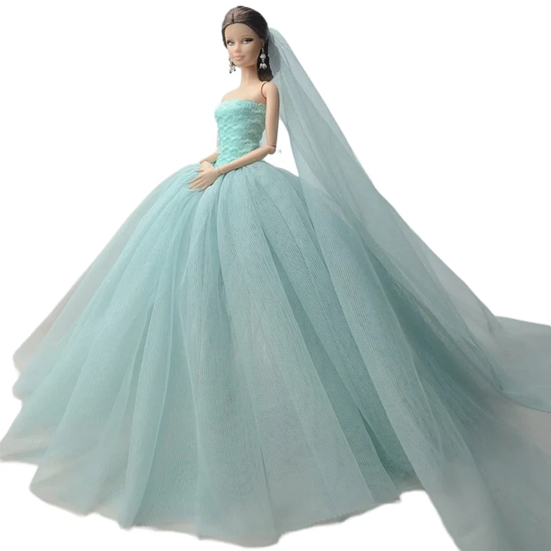 Doll Dresses Long Tail Evening Gown Wedding Dress +Veil for Barbie Doll Accessories