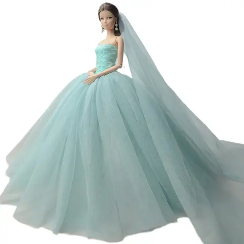 Dockklänningar Långklänning med aftonklänning Bröllopsklänning + slöja till Barbie docktillbehör 12 best sales Barbie brudklänning - №6