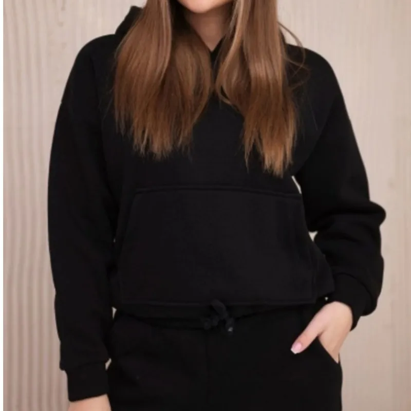 الخريف الشتاء سميكة المرأة مقنعين البلوز الصوف 2 قطعة مجموعة أزياء بسيطة جيب فضفاض الرياضة عارضة قطعتين مجموعة