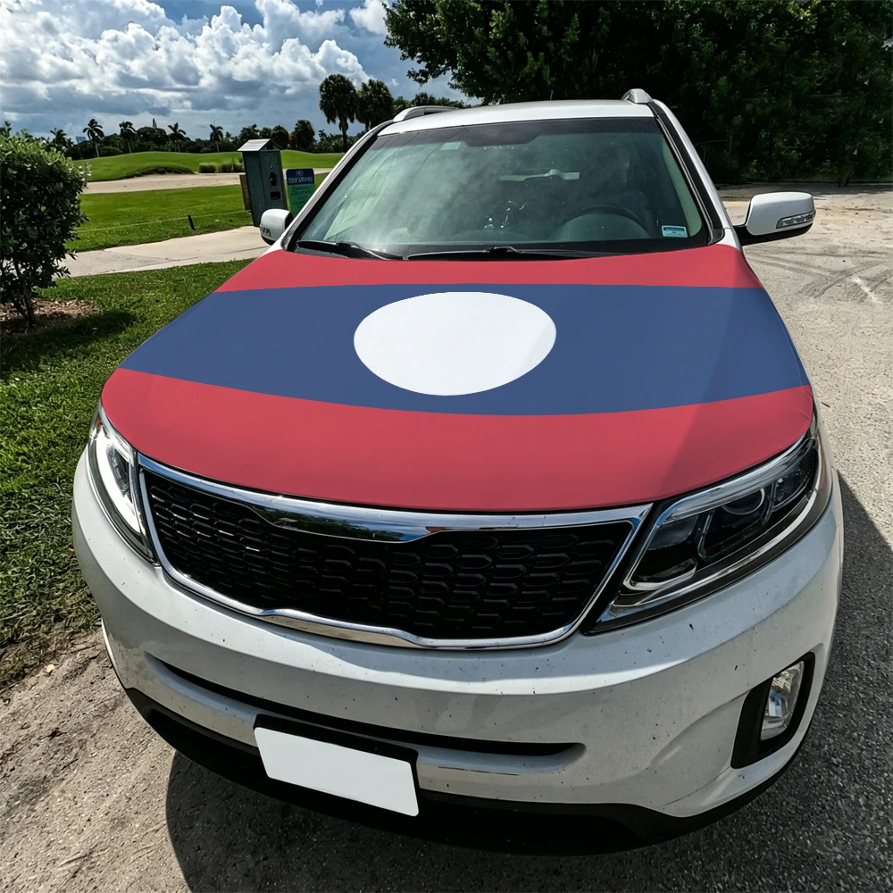 3.8x5.3ft Laos Car Hood Cover Flag Swiss Confederation Car Bonnet Banner Elastic Fabrics Windproof