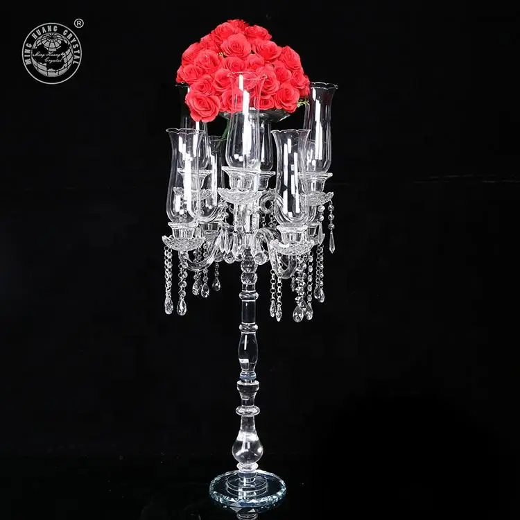 

Crystal Candelabra Centerpieces Wedding Crystal Candle Holder With Lamp and Curve Flower Bowl
