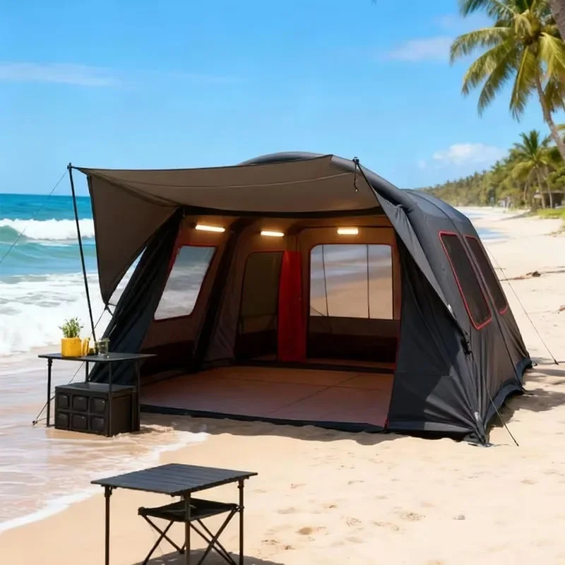 Luxury Inflatable Tunnel Tent 4-6 Person 18 UV50+ Sun Protection Double-layer Quick Setup 4-Season Tent