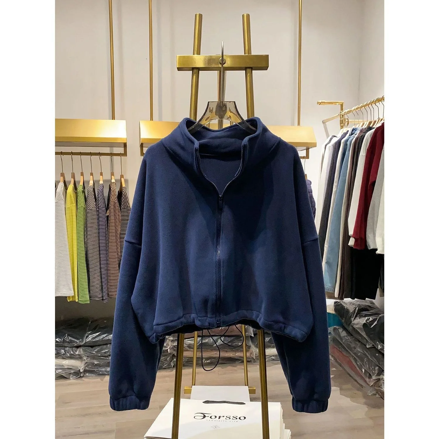Thickened Warm Fleece Sweatshirt Jacket Women's Simple Korean Version Stand Collar Zipper Autumn Winter Double-sided Velvet S...