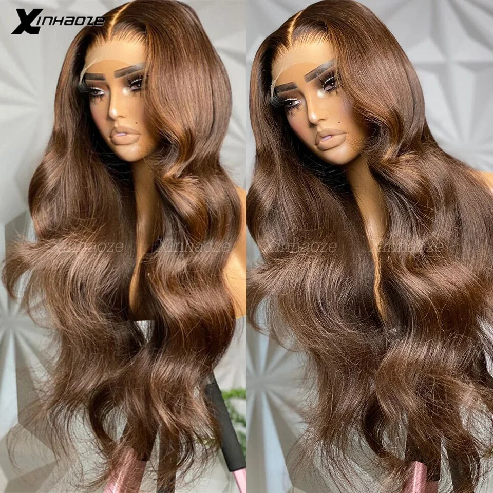 Chocolate Brown Human Hair Wigs Brazilian Body Wave 360 Lace Frontal Wigs For Black Women #4 Colored Dark Brown Silk Top Wigs