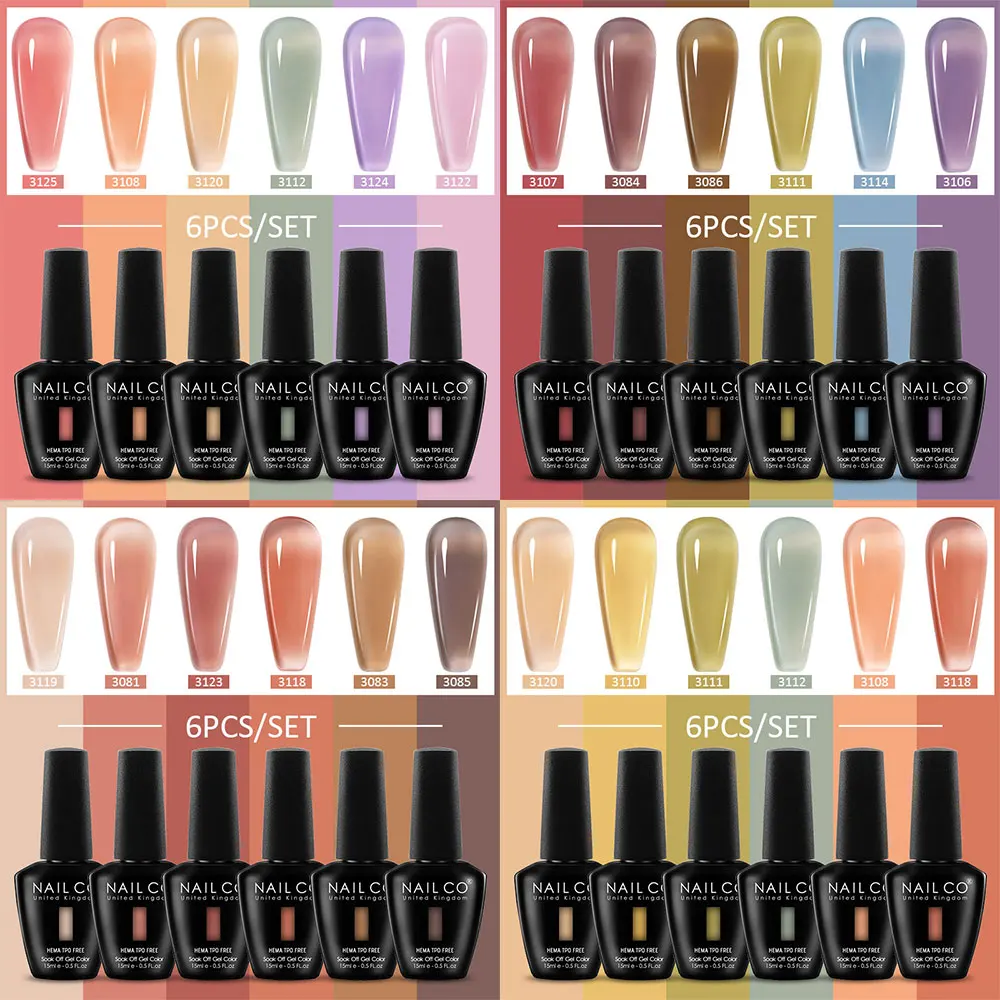 

NAILCO 6pcs HEMA TPO FREE Nail Gel Polish Set Ice Transparent Winter Warm Color Semi Permanent Hybrid Nail Varnish