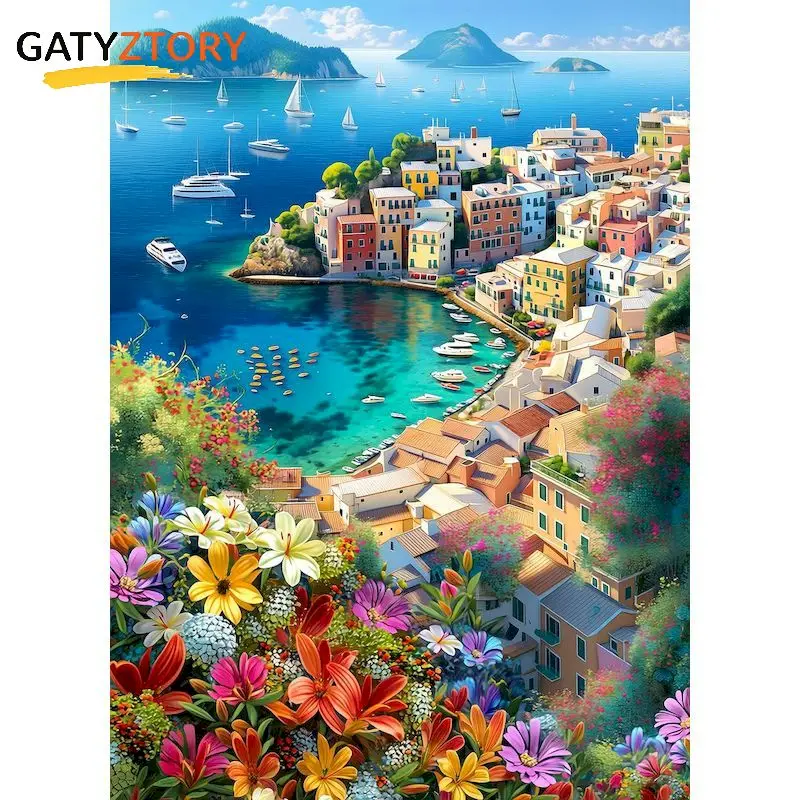 

GATYZTORY City Paint By Numbers Original gifts Picture With Numbers Scenery Paint for Painting Hand Painting Artwork