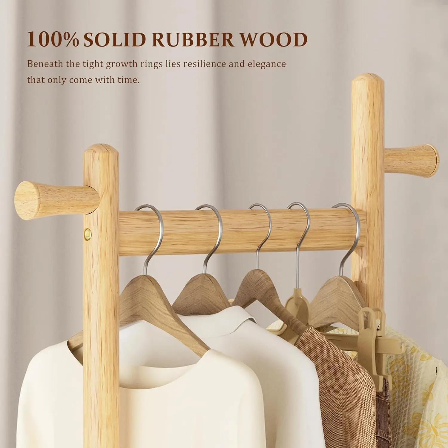 رف معطف من الخشب الصلب رف ملابس قائم بذاته مع عجلات 2 أرفف تخزين 5 خطاف رف ملابس عالي التحمل معطف خشبي شجرة Sta