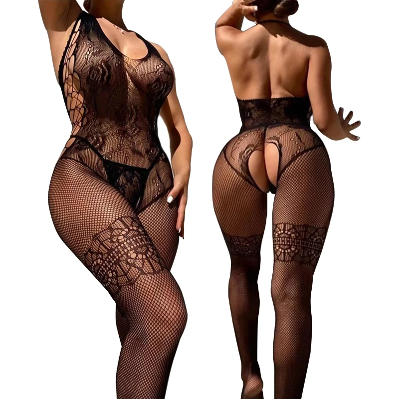 New Plus Size Sexy Tights For Women Fishnet Bodystocking Y2k Erotic Crotchless Lingerie Mesh Hollow Pantyhose Sleeveless Tights