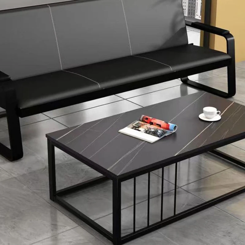 

Business office sofa simple modern wrought iron three-person sofa reception office sofa coffee table table combination
