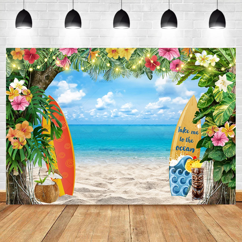 Summer Beach Hawaiian Backdrop Custom Seaside Palms Tree Kids Birthday Decoration Banner Holiday Party Photography Background