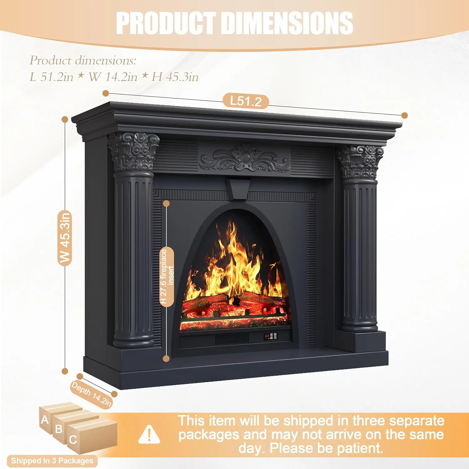 51.2” Solid Wood Electric Fireplace with Mantel, Fireplace TV Stand, Custom