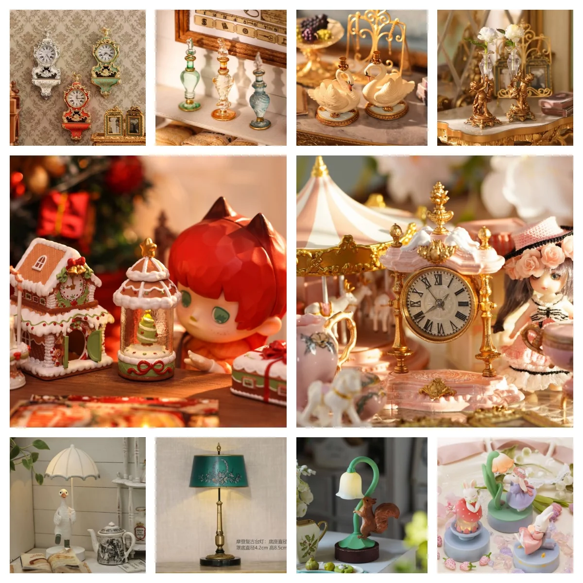 BJD Dollhouse Accessories Retro Lamps Candlesticks Clocks 1/6 Christmas Scene Ornaments Mid-Autumn Osmanthus Tableware Blythe