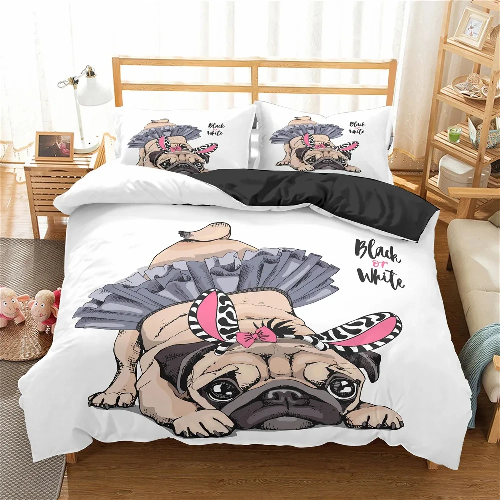 Dog Print Bedding Set Pug Retriever Corgi Dog Duvet Cover Microfiber Cute Pet Animal Queen Quilt Cover for Girls Boys Kids Room