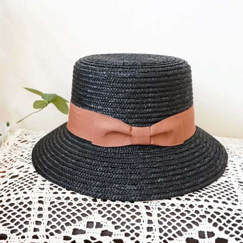 Handmade Summer Hats For Women Bucket Hat Ladies Sun Hat Ribbon Bowknot Beige Straw Hat Adjuatble Beach Hat Wide Brim Derby Hat