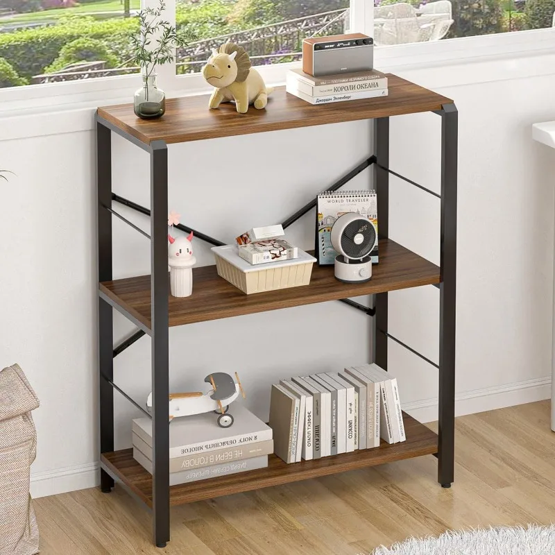

Small Bookshelf, 3 Tier Rustic Book Shelf with Storage, Industrial Low Short Bookcases for Office, Bedroom and Living Room,